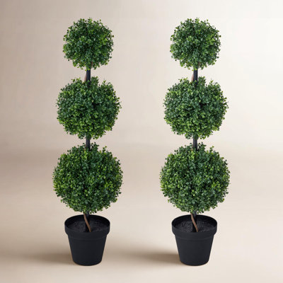 Shiner Artificial Boxwood Topiary In Pot - UV Resistant Triple Ball Faux Plant For Indoor/Outdoor Porch Décor