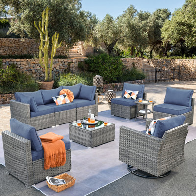 Rebbecca Premium All-Weather Wicker 7 - Person Patio Conversation Set with Cushions