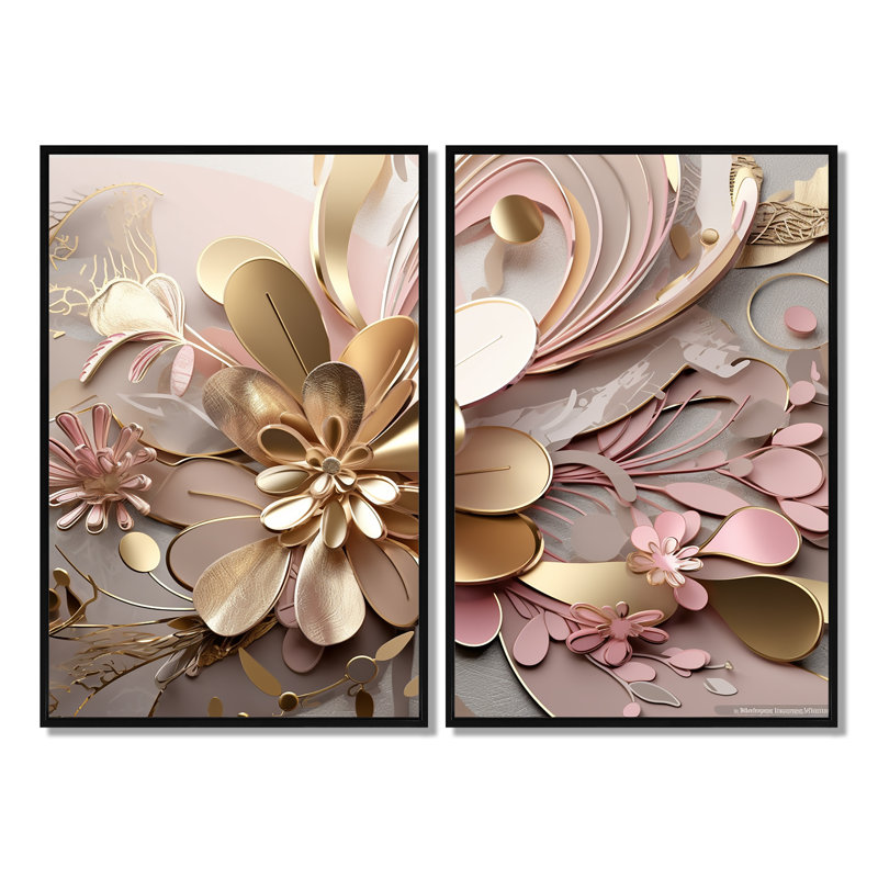 Karcher - Reproduction d'art floral abstrait sur toile, Noir, H 36 po x l 48 po, Impression encadrée flottante