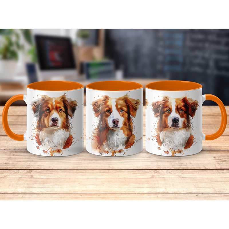Cavalier Puppy Watercolor Design 11oz Coffee Mug, 3, Orange