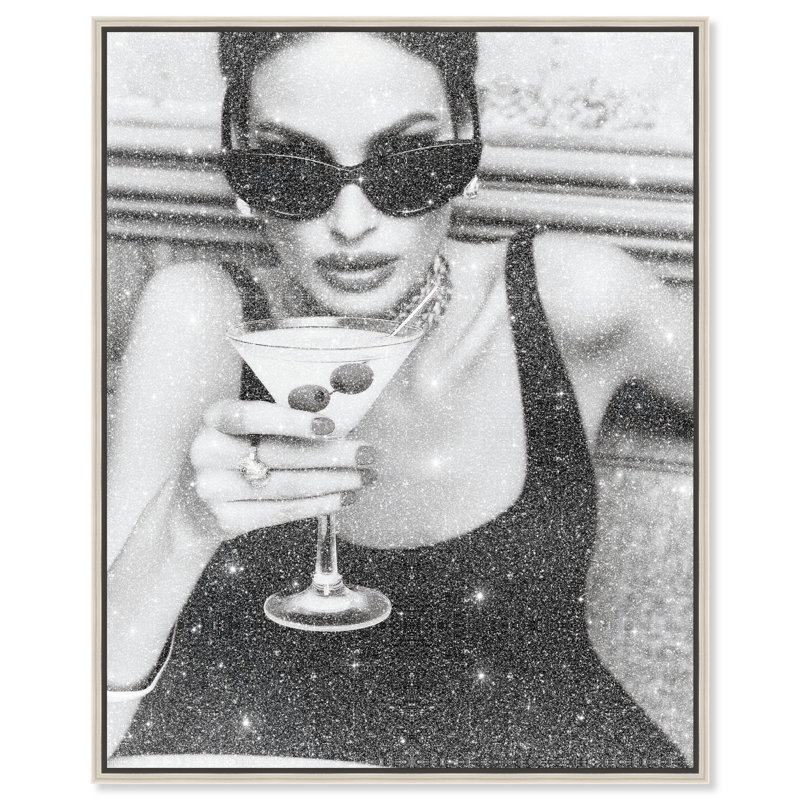 Midnight Sip Food & Beverages Canvas Print by Oliver Gal, Black Frame, 16 x 20, 17"H x 21"W, Silver Floater Frame