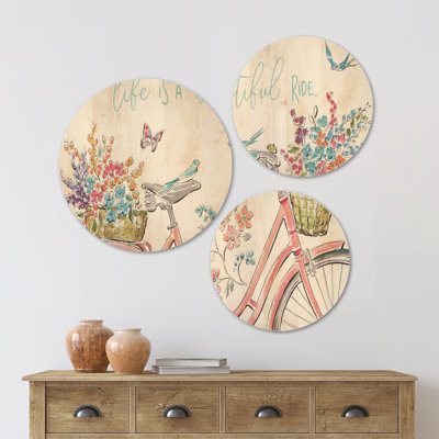 Ensemble de 3 cercles en bois «Spring Bike Bouquet» Designart