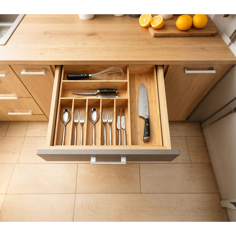 Large Kitchen Drawer Organizer Silverware Utensils Bamboo Flatware Holder Thick Frames