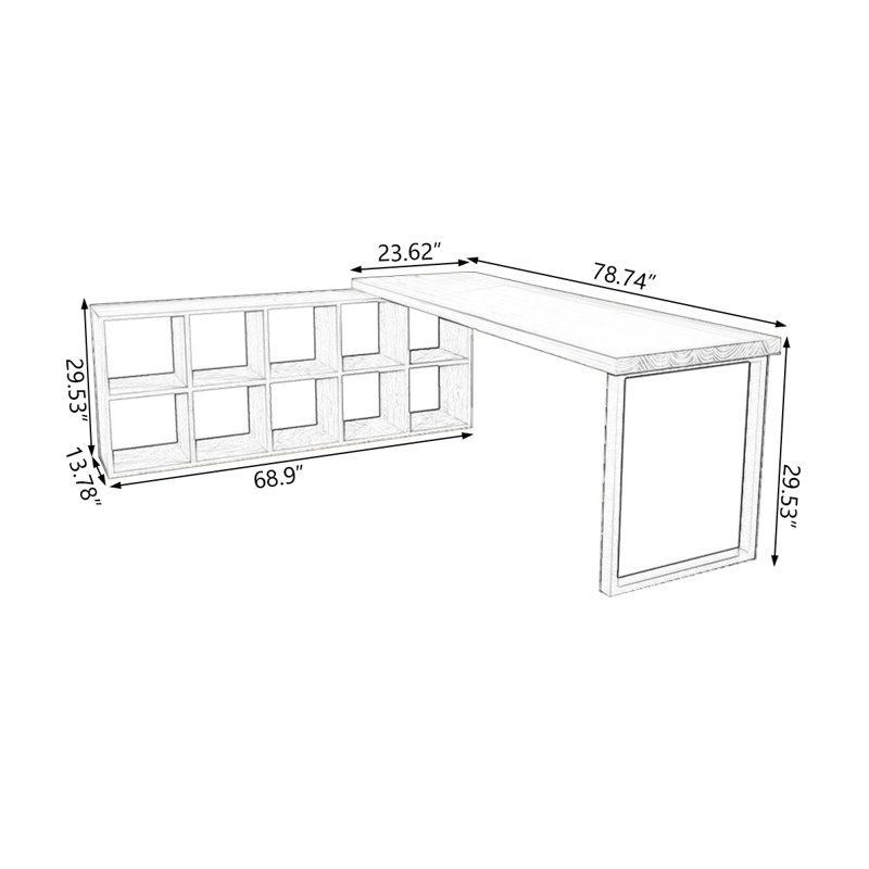 Bureaux en bois massif en L Burlywood, H 29,53 po x l 78,74 po x P 23,62 po, Retour à gauche