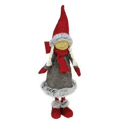 Décoration de Noël pour jeune fille 13,5 "rouge et grise avec manteau garni