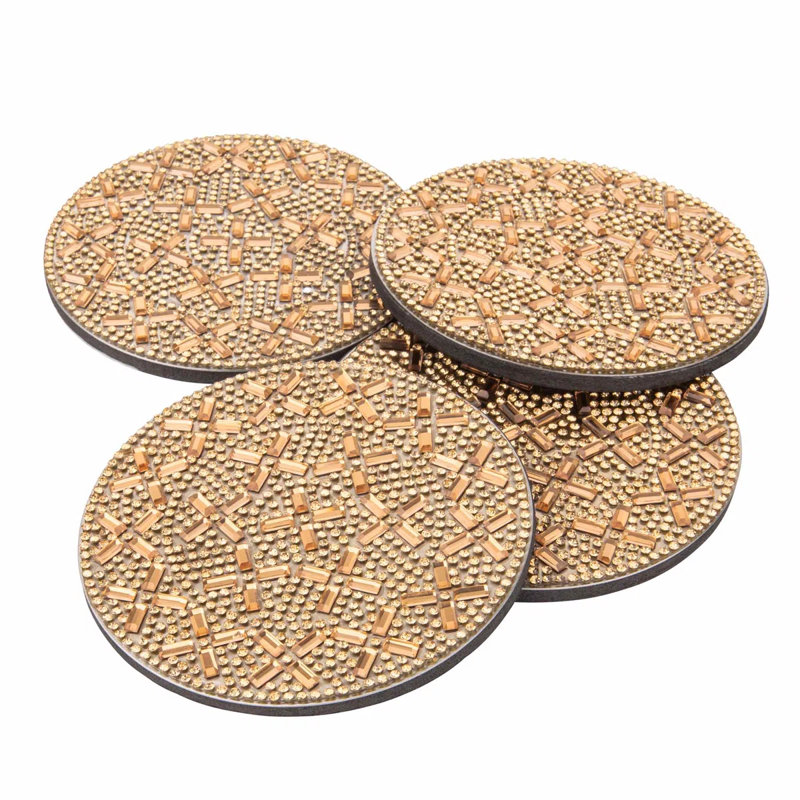Sparkles Home | Ensemble de sous-verres en acier inoxydable avec strass Madison Avenue | Ensemble de 4 avec support