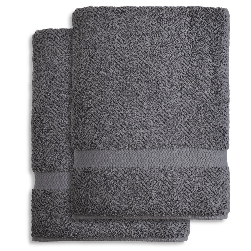 Drap de bain en coton Herringbone, Gris, Bath Sheets - 2 Pack