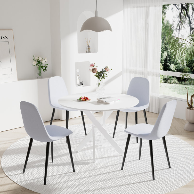 Ensemble de salle à manger 5 pièces, H 30 po x L 36 po x l 36 po, Blanc, Gris clair