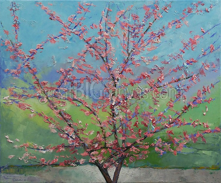 « eastern redbud tree » par michael cri-impression, H 24 po x l 30 po x P 1,5 po, Toile