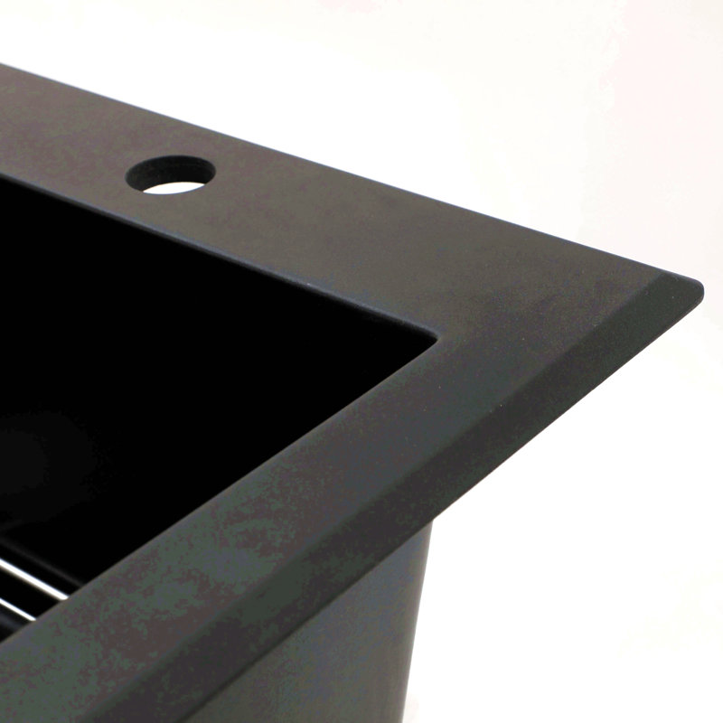Évier de cuisine en quartz - Évier de cuisine encastré en granite noir 33 x 22 po, Noir