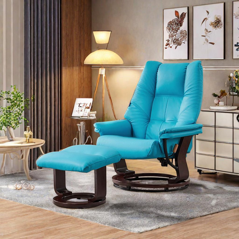 Fauteuil inclinable pivotant rembourré Nouchee, Brun, Bleu