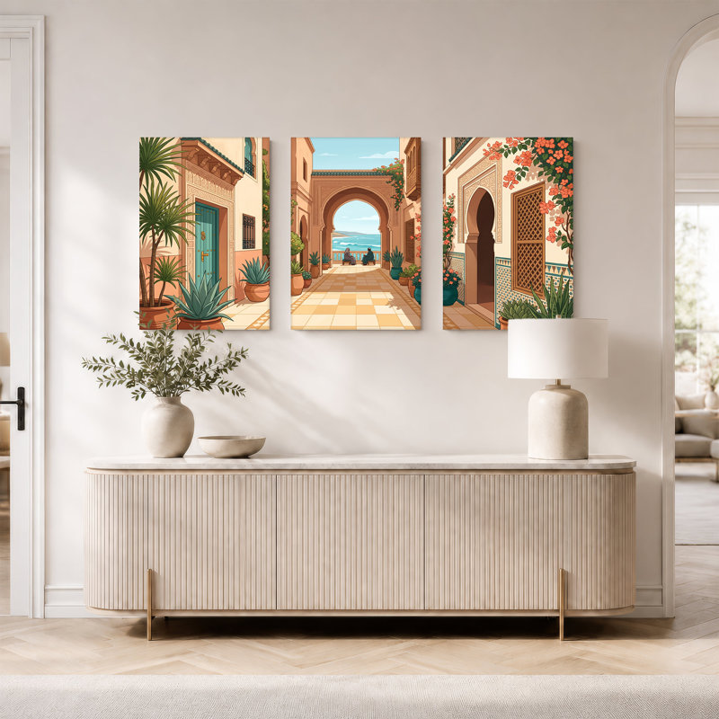 Ensemble de 3 toiles méditerranéennes avec vue sur l'océan, 36"H x 24"W x 3pcs