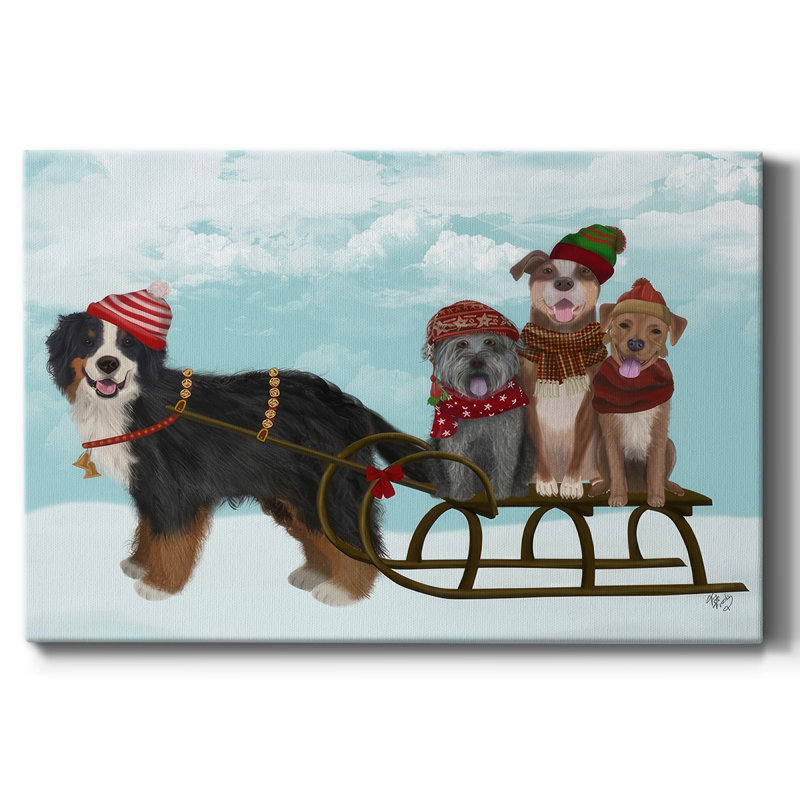 «Christmas Mutt Sled», reproduction sur toile, H 40 po x l 60 po x P 1,5 po