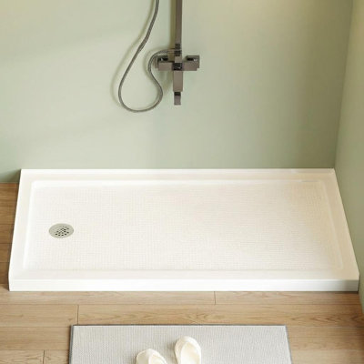 Base de douche 60 po x 32 po à simple seuil - drain à gauche, bac en acrylique antidérapant avec couvercle en acier inoxydable et ensemble de drain