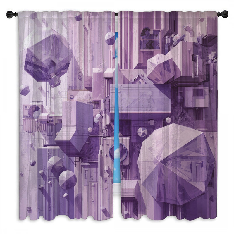 Rideaux géométriques mauves à motif géométrique mauve et obscurcissant - 2 panneaux, 80 po x 82 po - 2 panneaux