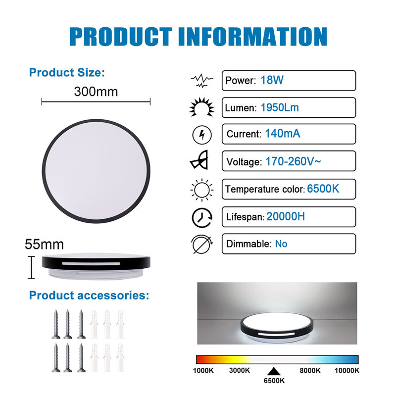 Semi Flush Mount, 18 W, 5.5cm H x 30cm W x 30cm D