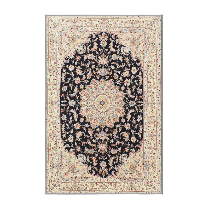 Tapis oriental en laine crème / noir, Rectangle 7 pi x 9 pi