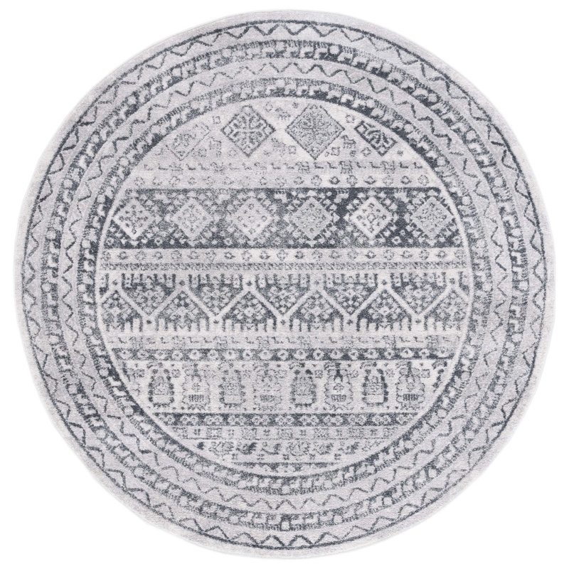 Tapis gris / ivoire Gracie-Lou 662, Rond 6 pi 7 po