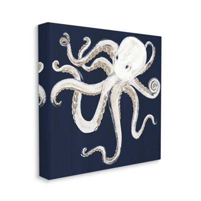 " Whimsical Nautical Octopus Illustration Over Navy Blue " by Gina Ritter