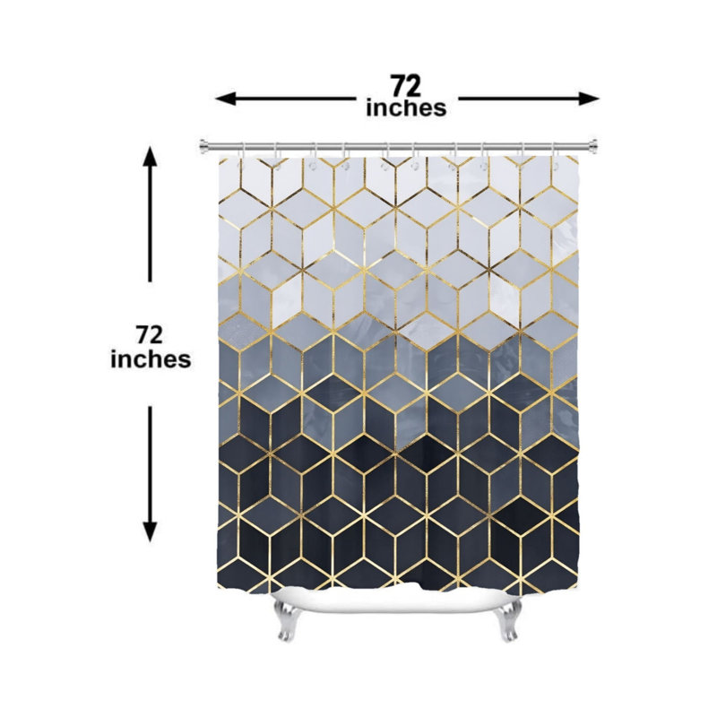 Rideau de salle de bain géométrique noir 72 po x 72 po (180 x 180 cm) avec crochets