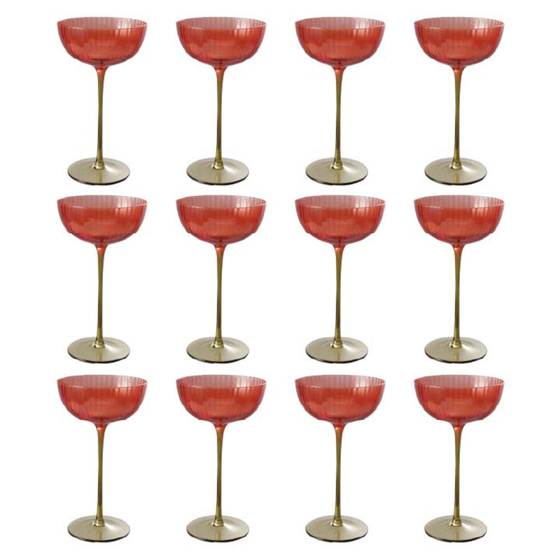 Verres à vin en verre côtelé rouge et olive