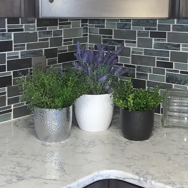 Ensemble de pots à fleurs d'intérieur en céramique 3 pièces SK - blanc mat, argent brillant et pots martelés anthracite, conception sans drainage