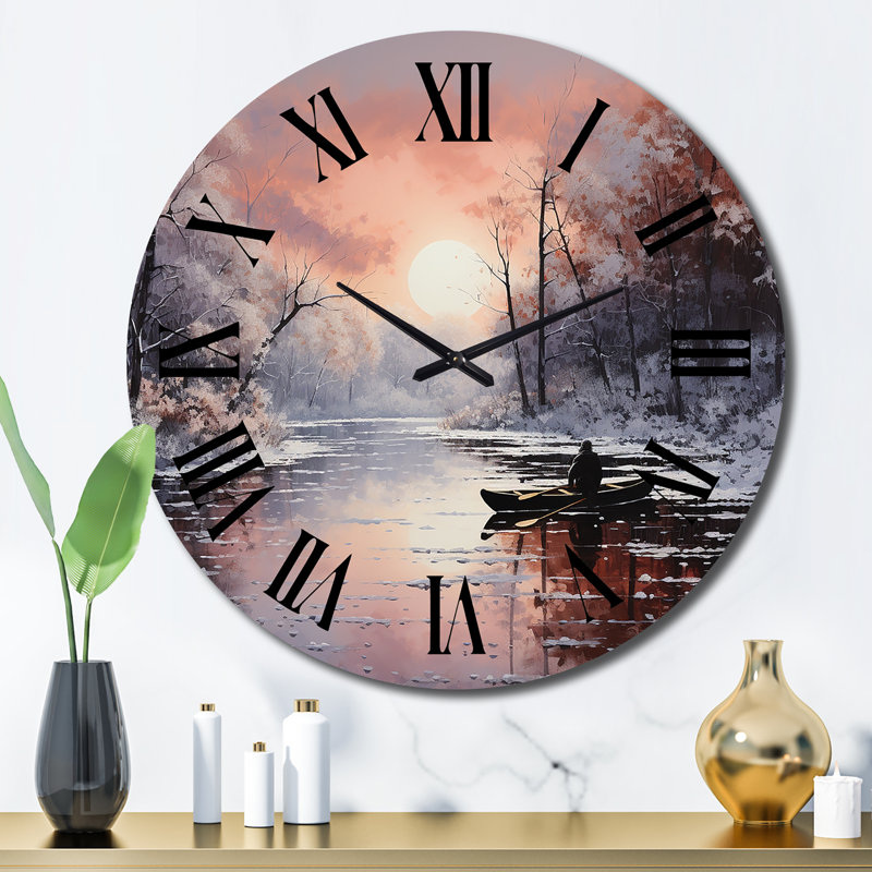 Horloge murale Winters River Papercut IV - Winter Landscape, Grand