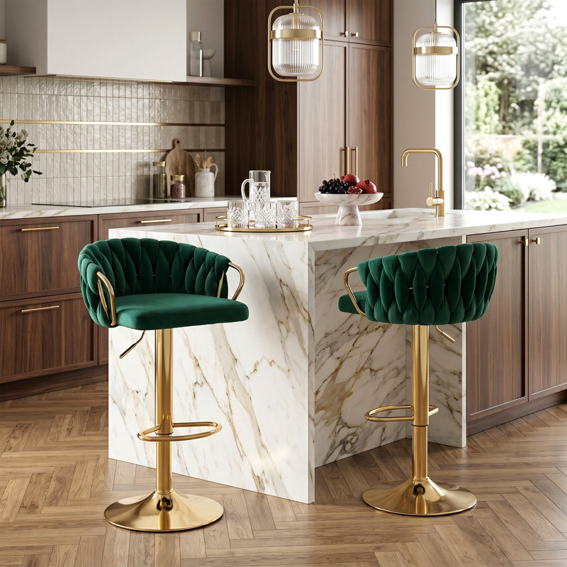 Christal Swivel Upholstered Adjustable Height Counter Stool, Dark Green