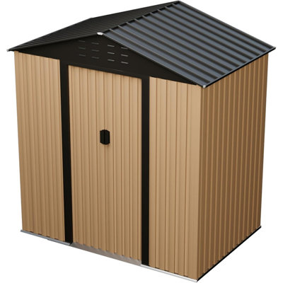 6x4 FT Metal Garden Shed with Lockable Door & Waterproof Roof, Outdoor Utility Storage Shed Brown