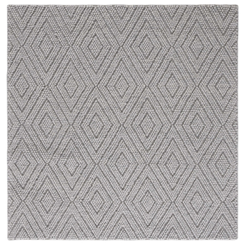 Russo Hand Woven Wool/Cotton Geometric Rug in Silver, Square 6'