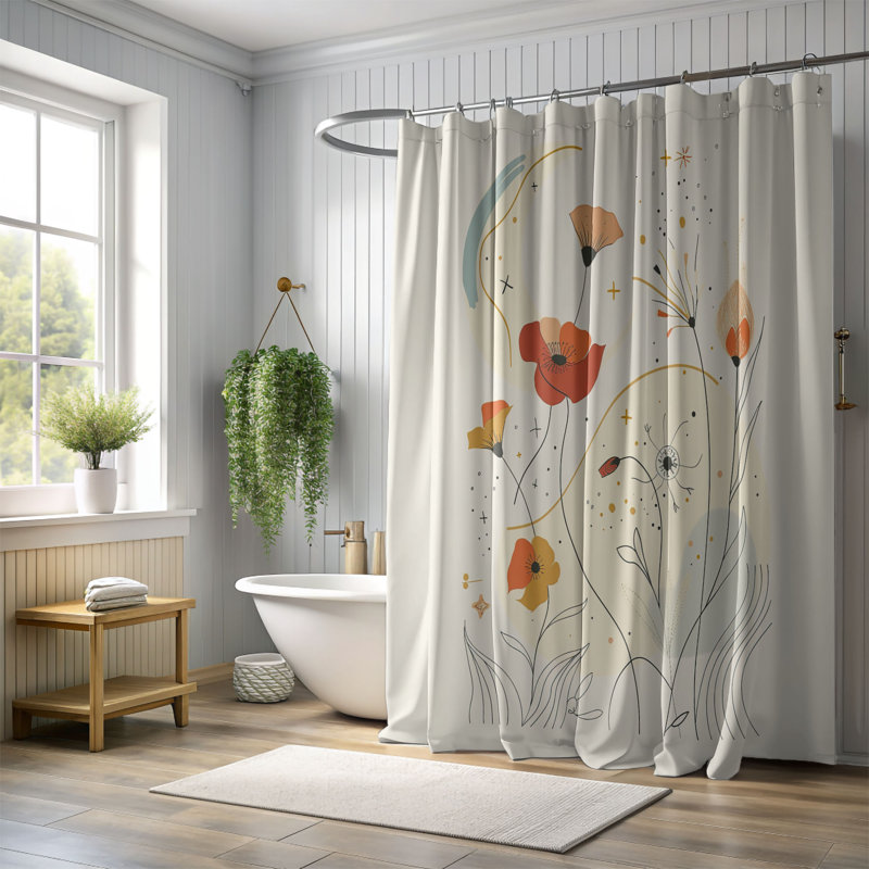 Rideau de douche 1 pièce Florals in Line, H 74 po x l 71 po