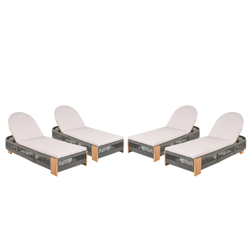 Outdoor Wood Patio Adjustable Uncushioned Lounge Chair Of 4, Grey Rope & Natural Iron, Breathable Seating, For Relax 4 Backyard Pool Garden, Iron Rope, And Long - Lasting, Five Position