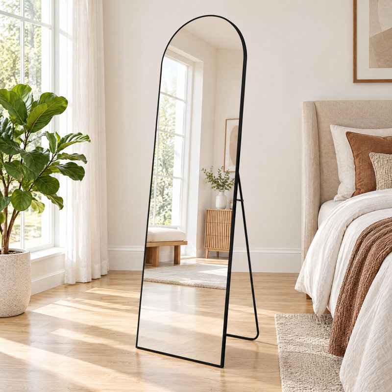 Miroir sur pied de 21 po x 64 po avec support, autoportant ou mural, 21 po x 64 po, Noir, Arche
