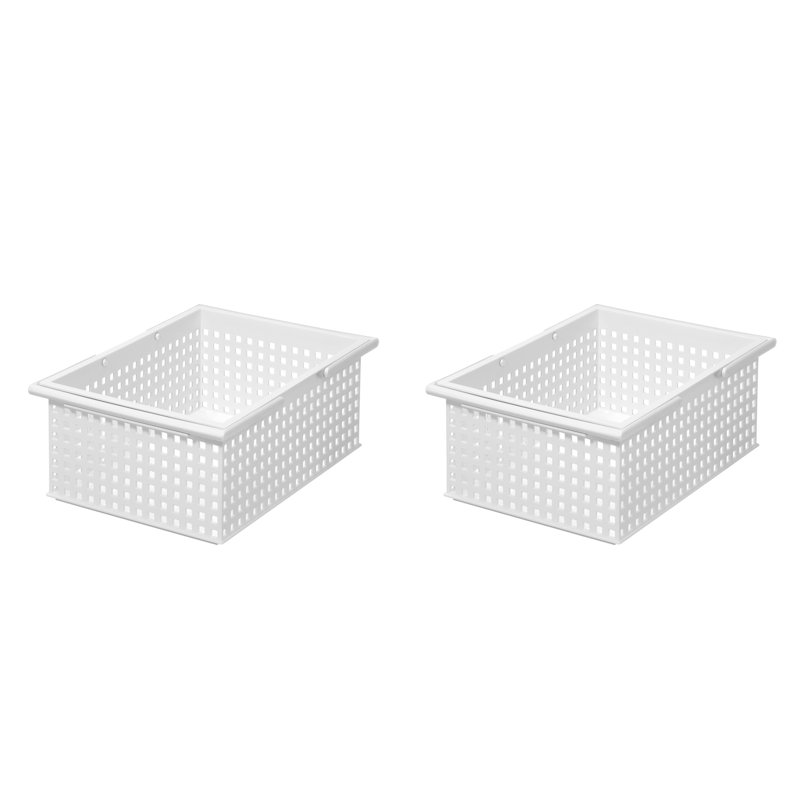 Ensemble de 2 bacs de rangement empilables en plastique blanc Like-it, Blanc, H 5,51 po x l 14,33 po x P 9,84 po