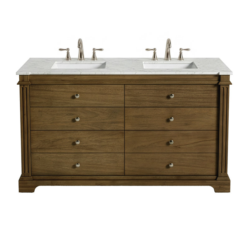 Meuble-lavabo double à 4 tiroirs l 60 po Garza, brun, Brun
