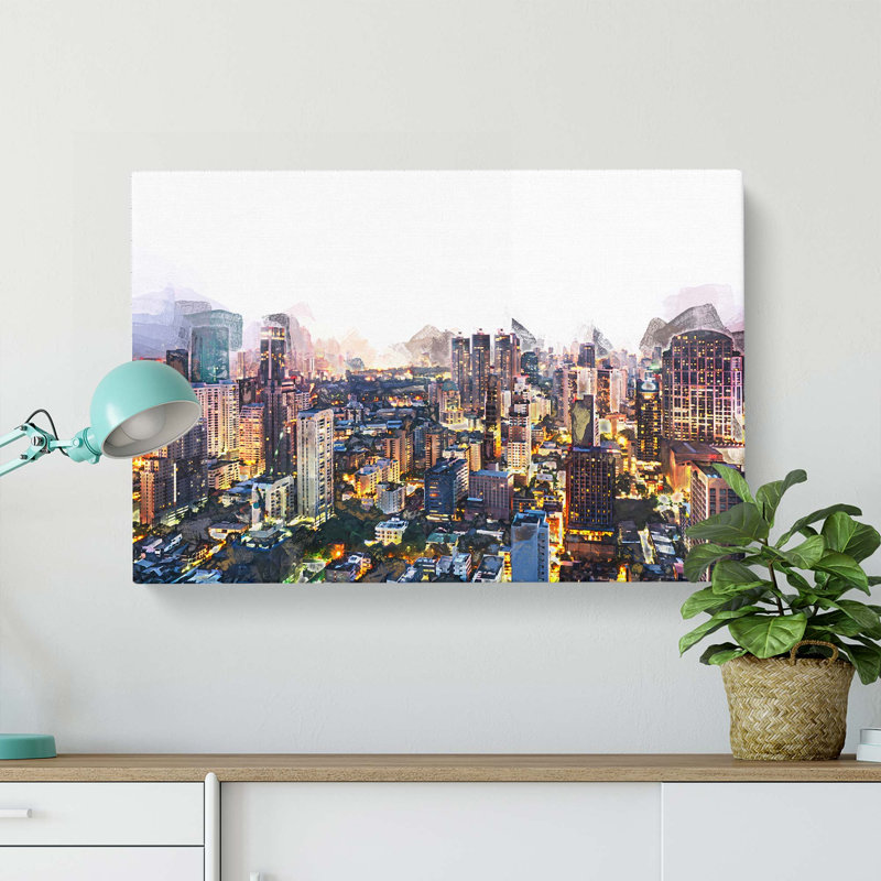 Bangkok Skyline in Thailand in Abstract - Wrapped Canvas, 60cm H x 91cm W x 3cm D