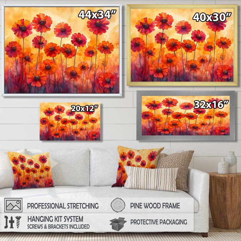 Art mural «Mersepress - Zinnias», H 24 po x l 32 po, Impression encadrée flottante, Blanc