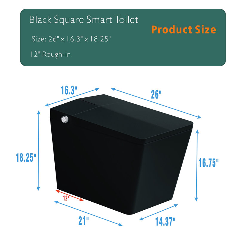Toilette intelligente avec réservoir intégré pour la salle de bain, chasse d'eau automatique, siège chauffant, télécommande, affichage à DEL, réservoir de salle de bain carré noir, exposition numérique