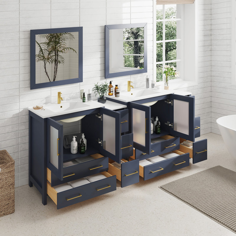  Ensemble de meuble-lavabo double 84 "avec miroir 84", Bleu