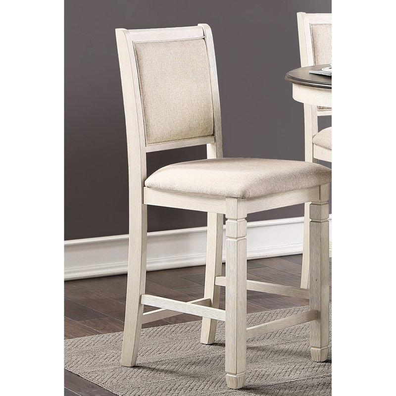 Chaises de salle à manger à hauteur de comptoir transitionnelle - blanc antique, rembourrées texturées