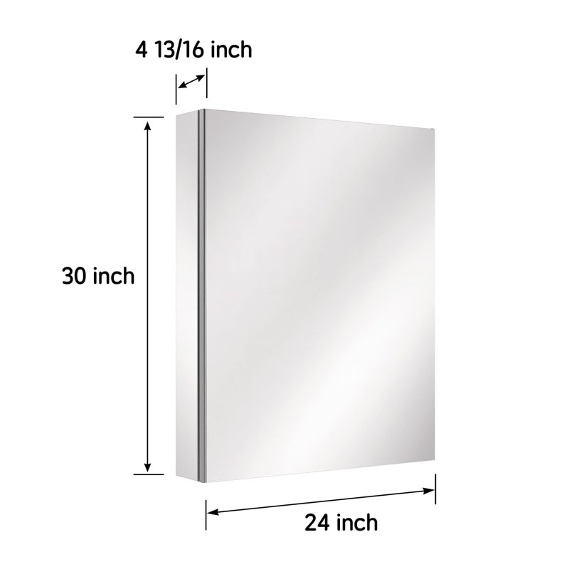 Armoire à pharmacie 24 po x 30 po avec miroir sans cuivre encastré ou à fixation en surface, Gauche