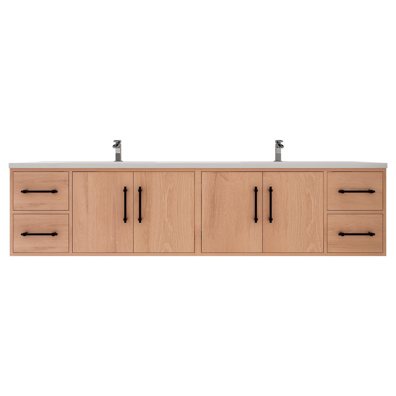 Meuble-lavabo mural 84 po avec double évier en acrylique renforcé Victoria, Chêne rouge