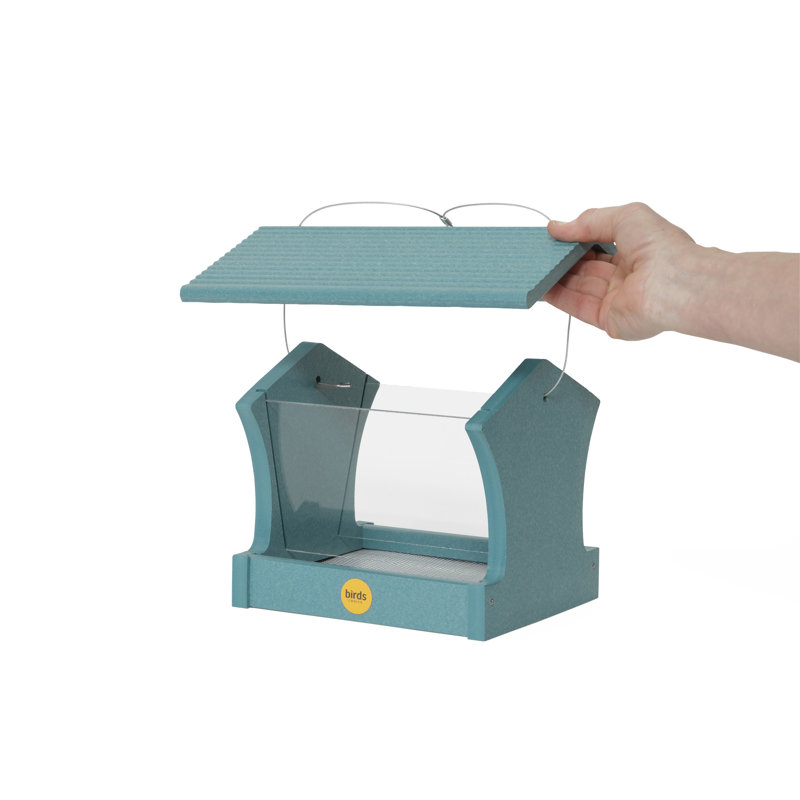 Lake Blue Hanging Plastic Hopper Bird Feeder