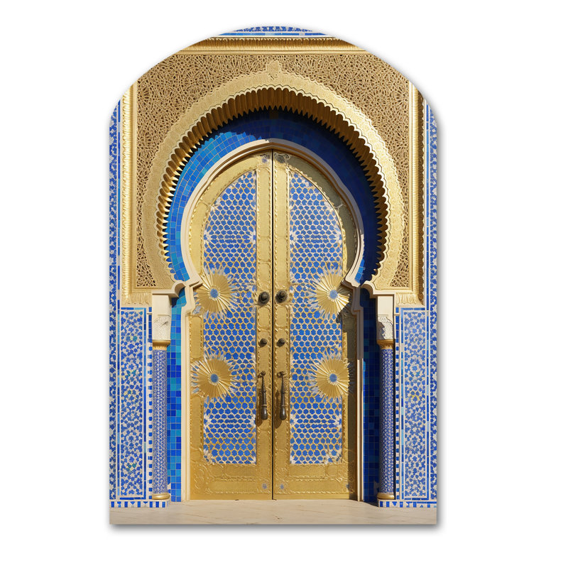 Morroco Palace Golden Doors III - arche campagne en métal, reproduction de sculpture murale asymétrique en métal