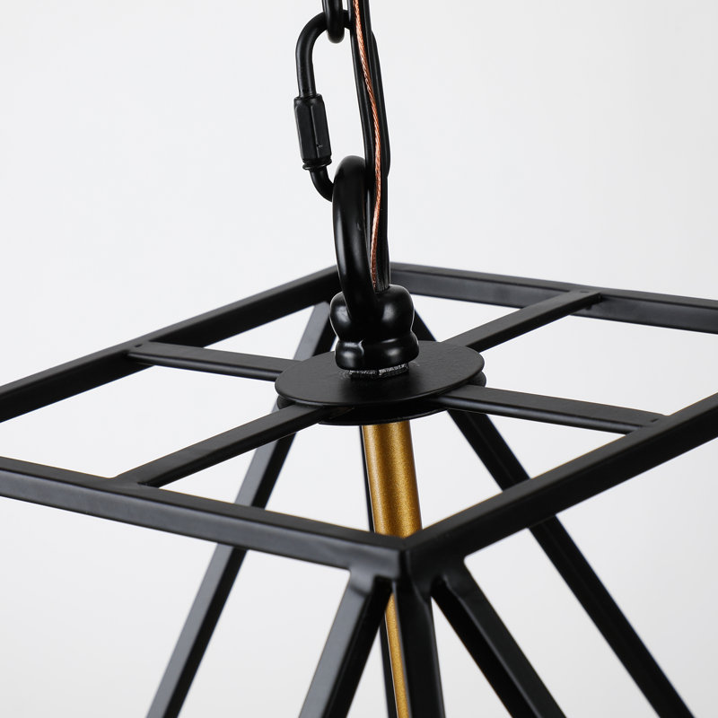 Lustre géométrique unique à 5 lumières avec accents en fer forgé