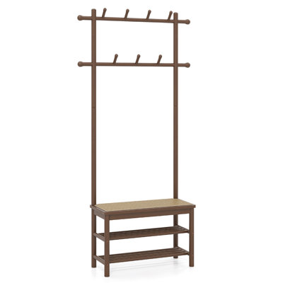 Portemanteaux en bambou avec rangement pour chaussures et banc