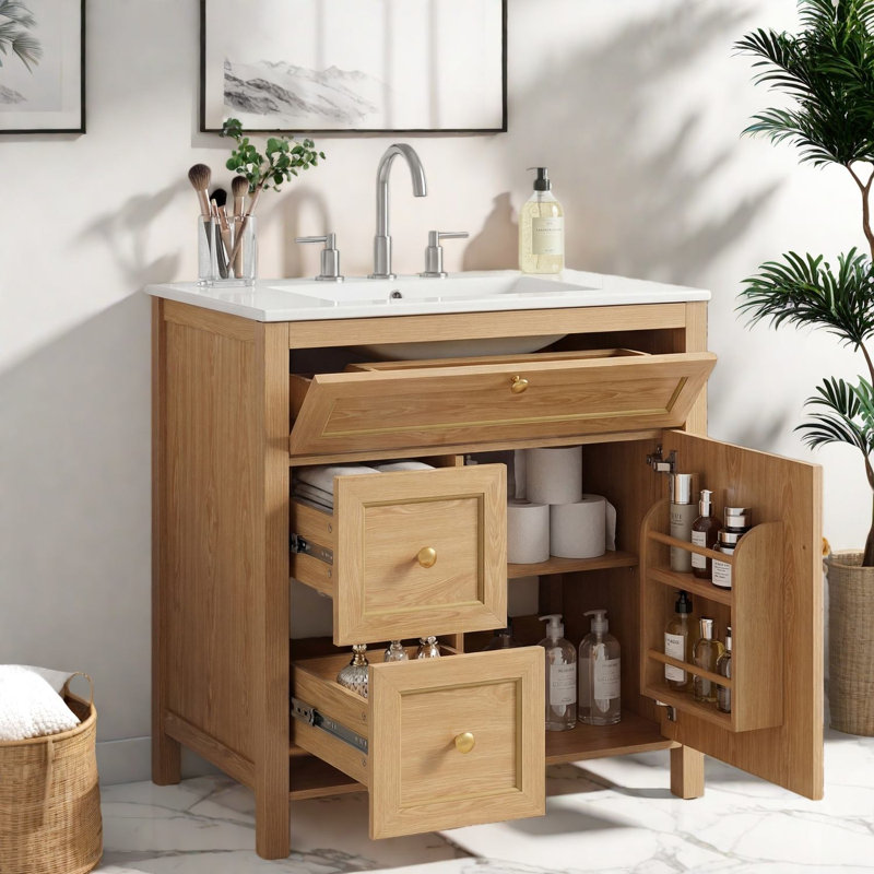 Armoire de rangement avec meuble-lavabo, meuble-lavabo moderne en bois aggloméré 30 po