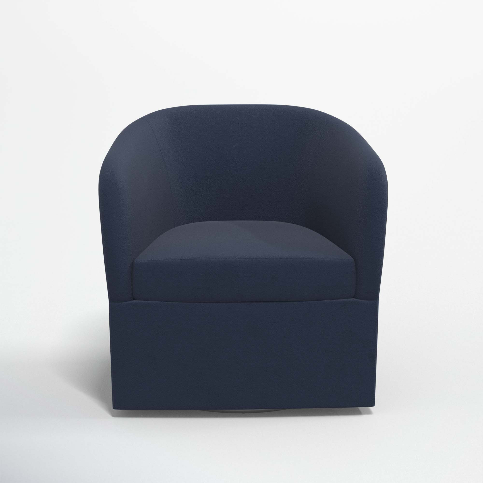 Lesia Upholstered Swivel Barrel Chair, Classic Ink Performance Velvet
