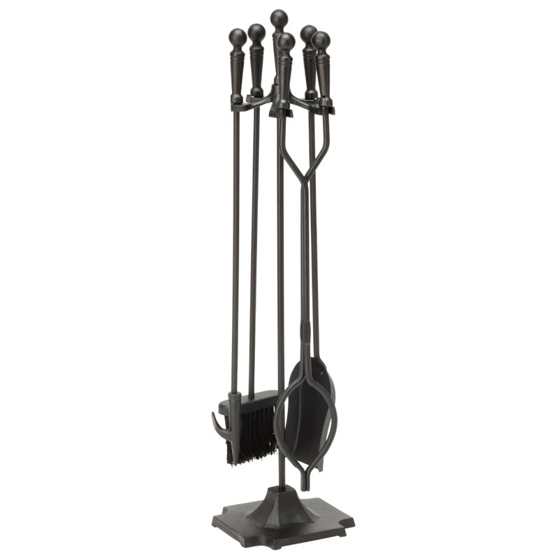 Black Iron 5-Piece Fireplace Tool Set with Ergonomic Handles