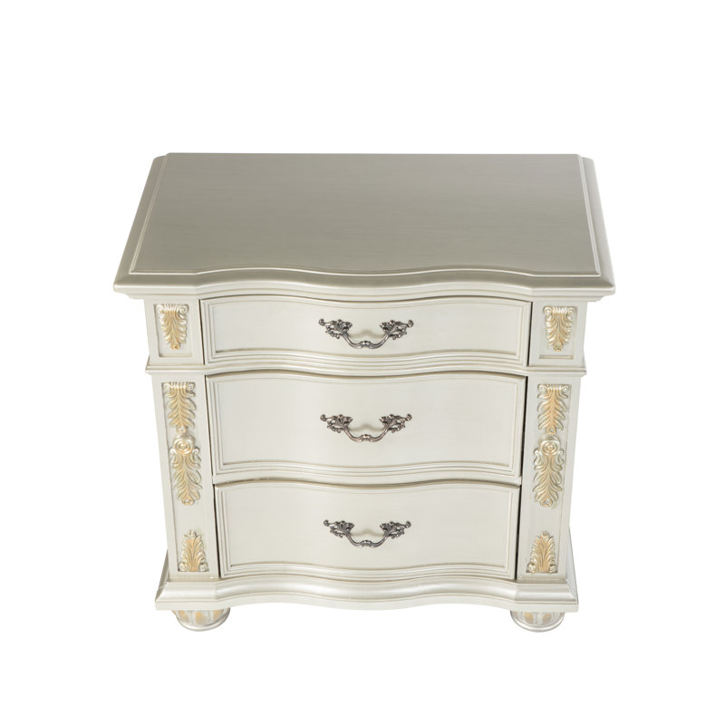 Lyon 3-Drawers Nightstand, Silver Champagne, Silver Champagne